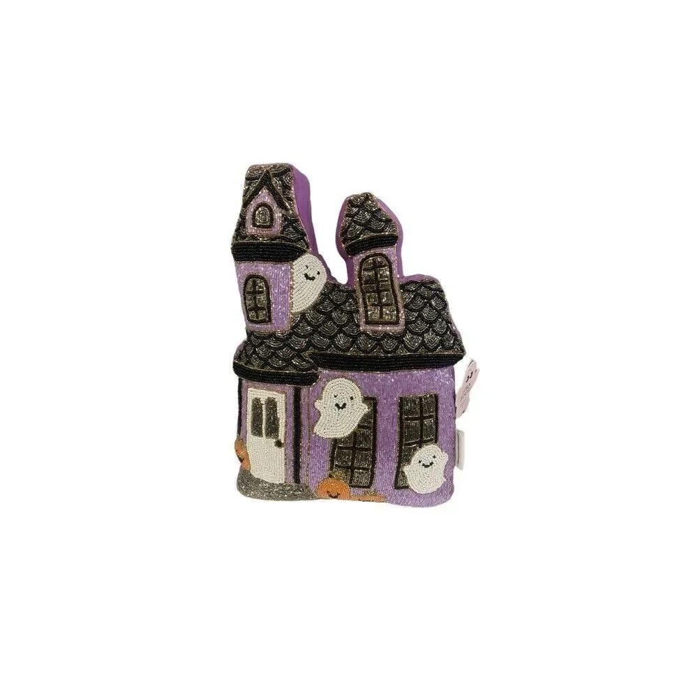 NEW cupcakes cashmere BEADED GHOST HAUNTED HOUSE pillow PURPLE halloween 2024